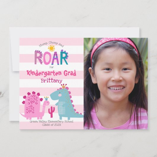 卒園写真恐竜の少女かわいい 案内状 (正面)