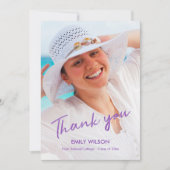 卒業ありがとうグラッドフォトバイオレットパターン 案内状 (正面)