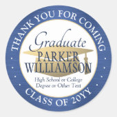 卒業ありがとうブラシ付き青い白と金ゴールド ラウンドシール (正面)