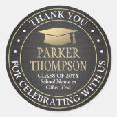 卒業ありがとうブラシ付き黒金ゴールドと白 ラウンドシール (正面)