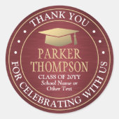 卒業ありがとうブラシBurgundy Redと金ゴールド ラウンドシール (正面)