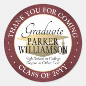 卒業ありがとうブラシBurgundy Redと金ゴールド ラウンドシール (正面)