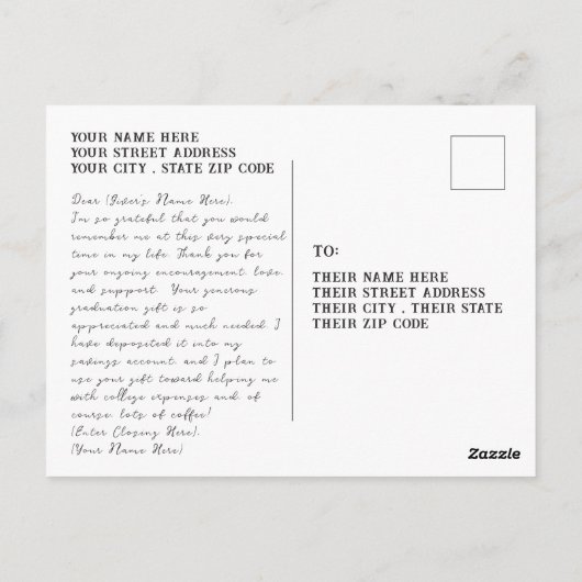 卒業ありがとうポストカードに自分のメッセージを入力 ポストカード (裏面)