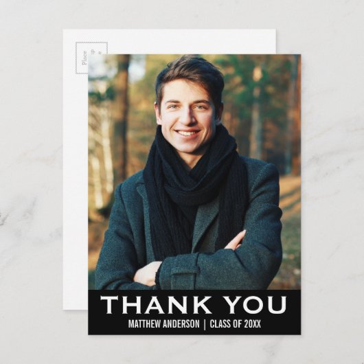 卒業ありがとうモダンフォトポストカードBW ポストカード (正面/裏面)