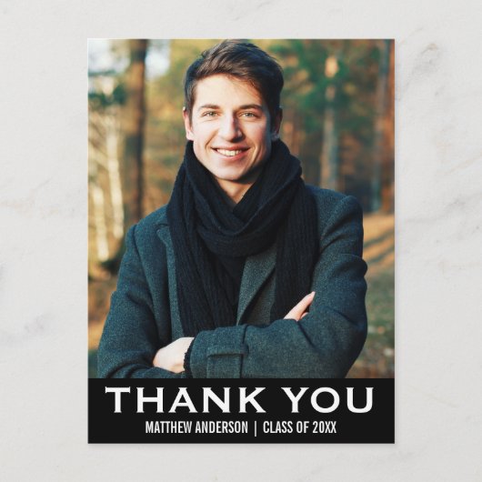 卒業ありがとうモダンフォトポストカードBW ポストカード (正面)