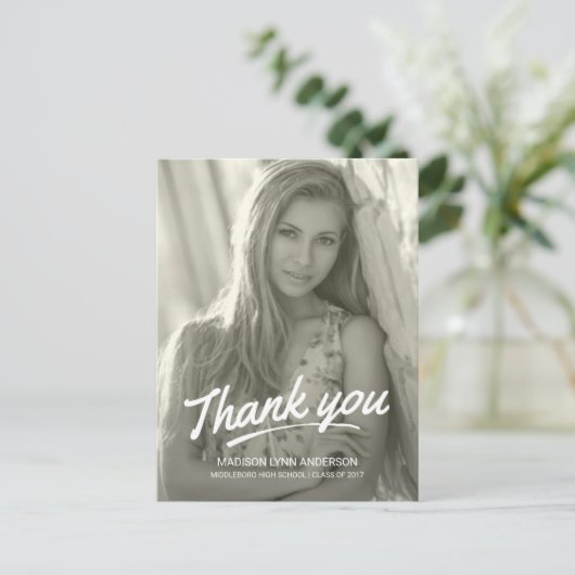 卒業ありがとうモダン手書きスクリプト ポストカード (スタンド正面)