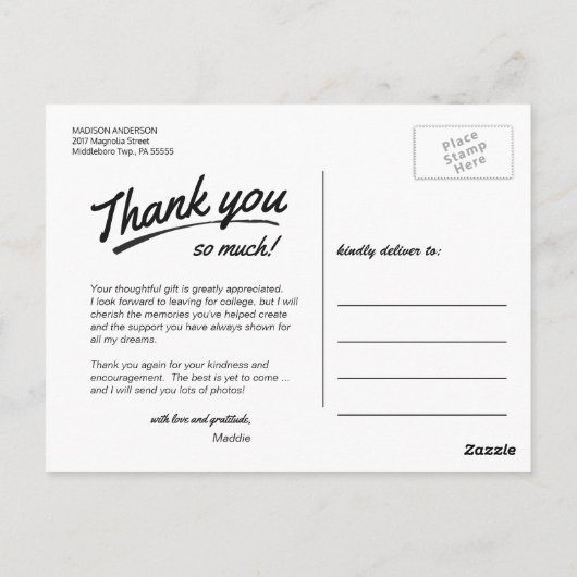 卒業ありがとうモダン手書きスクリプト ポストカード (裏面)