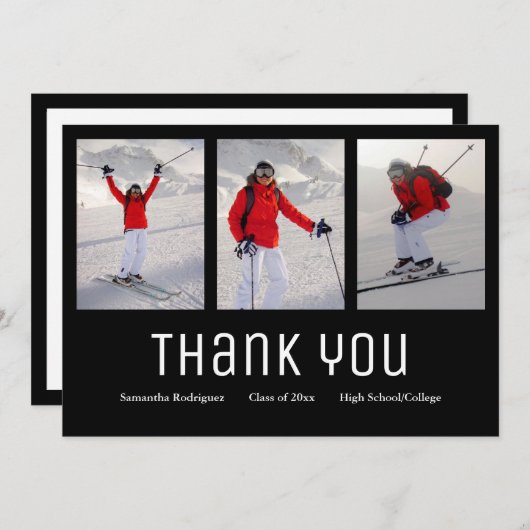 卒業ありがとうモダン3 Photo白黒 案内状 (正面/裏面)