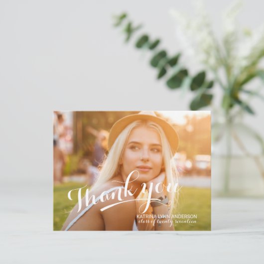 卒業ありがとう手書きスクリプトフォト ポストカード (スタンド正面)