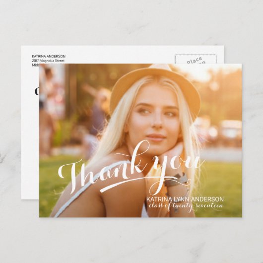 卒業ありがとう手書きスクリプトフォト ポストカード (正面/裏面)