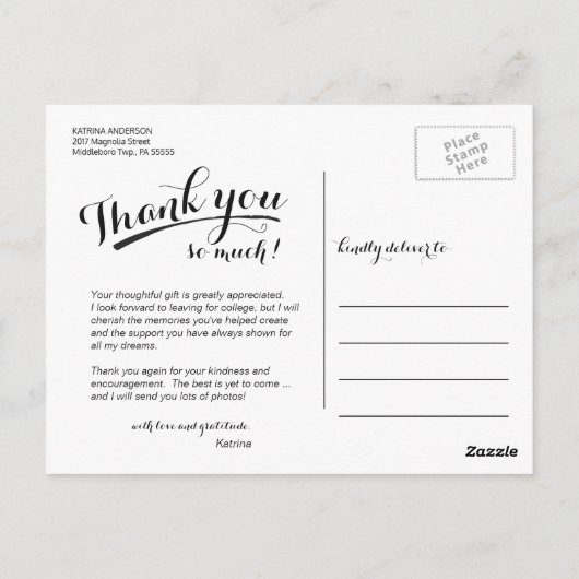 卒業ありがとう手書きスクリプトフォト ポストカード (裏面)