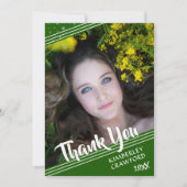 卒業ありがとう手書きブラシスクリプトグリーン 招待状 (正面)