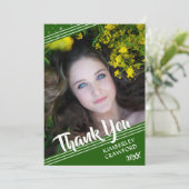 卒業ありがとう手書きブラシスクリプトグリーン 招待状 (スタンド正面)