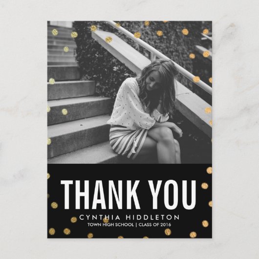 卒業ありがとう金ゴールド紙吹雪写真 ポストカード (正面)