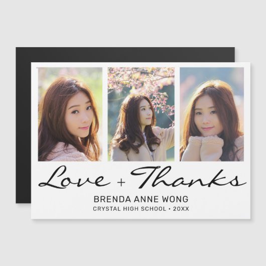 卒業ありがとう3枚の写真付き黒脚 (正面/裏面)
