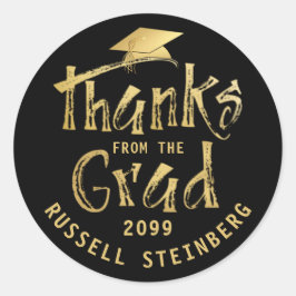 卒業ありがとう グラデュエーションからの感謝 ゴールド ブラシストローク ラウンドシール