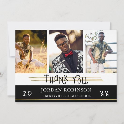 卒業ありがとう |金ゴールド行 |編集可能な色 招待状 (正面)