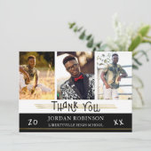 卒業ありがとう |金ゴールド行 |編集可能な色 招待状 (スタンド正面)