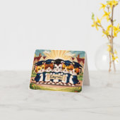 卒業おめでとうかわいいパーソナライズされた猫 カード (黄色い花)