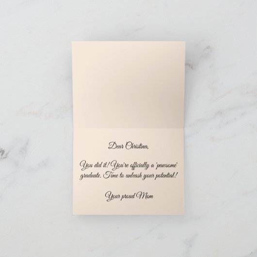 卒業おめでとうかわいいパーソナライズされた猫 カード (内部)