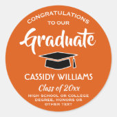 卒業おめでとうございますオレンジ、白、黒 ラウンドシール (正面)