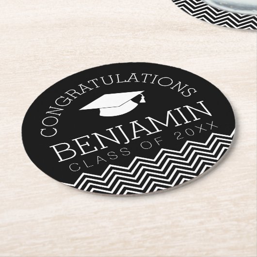 卒業おめでとうございますカラーを編集 ラウンドペーパーコースター (アングル)