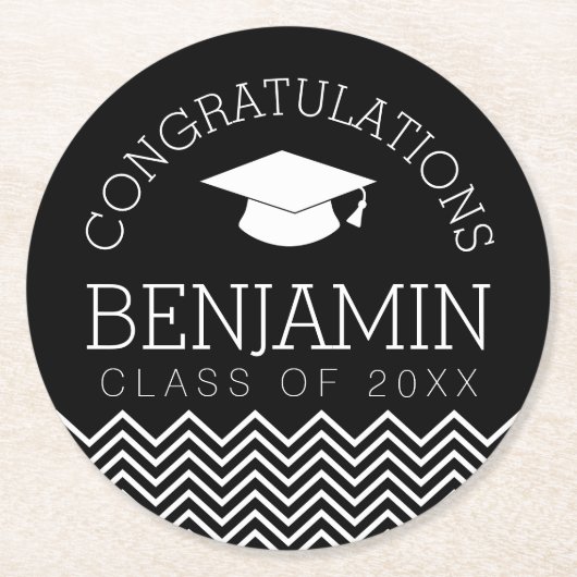 卒業おめでとうございますカラーを編集 ラウンドペーパーコースター (正面)