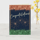 卒業おめでとうございますグリーン&オレンジスパークル カード (黄色い花)