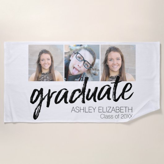 卒業おめでとうございますシニア3枚 ビーチタオル (正面)