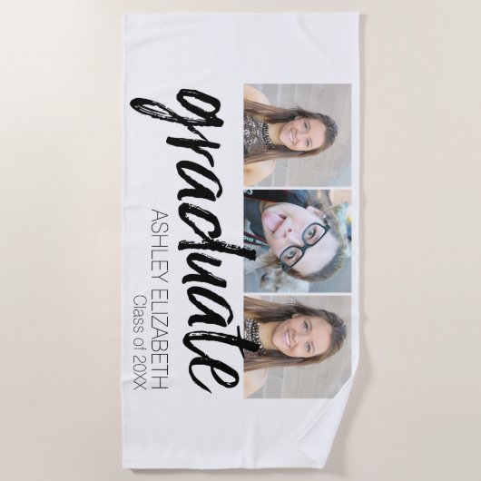 卒業おめでとうございますシニア3枚 ビーチタオル (正面)