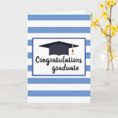 卒業おめでとうございますストライプ帽子（青） カード (黄色い花)