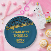 卒業おめでとうございますパーソナライズされたブルー金ゴールド ペーパープレート (パーティー)