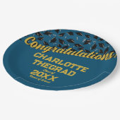 卒業おめでとうございますパーソナライズされたブルー金ゴールド ペーパープレート (アングル)
