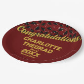 卒業おめでとうございますパーソナライズされたマルーン金ゴールド ペーパープレート (アングル)