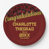 卒業おめでとうございますパーソナライズされたマルーン金ゴールド ペーパープレート (正面)