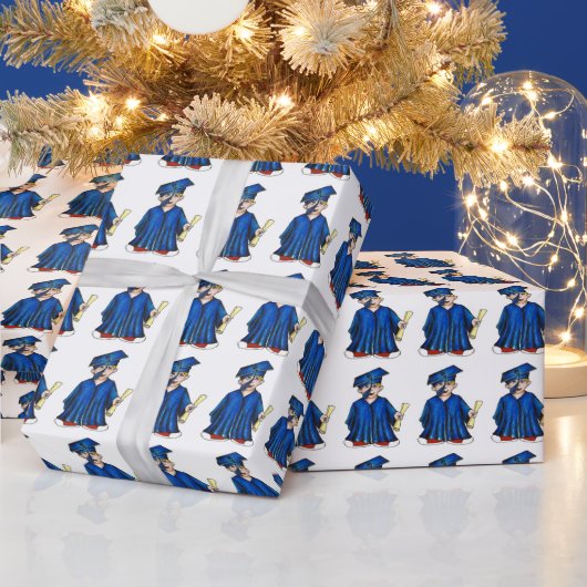 卒業おめでとうございますブルーボーイキャップガウン卒業 ラッピングペーパー (クリスマス)