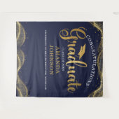 卒業おめでとうございますブルー金ゴールド タペストリー (正面(横))