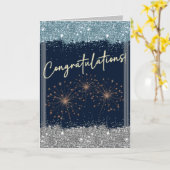 卒業おめでとうございますブルー&シルバースパークル カード (黄色い花)