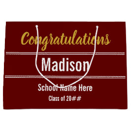 卒業おめでとうございます大学院名ダークレッド ラージペーパーバッグ