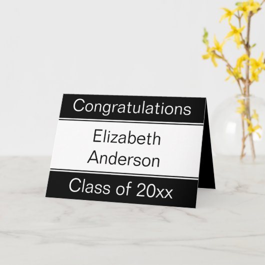 卒業おめでとうございます学名ブラック&ホワイト カード (黄色い花)
