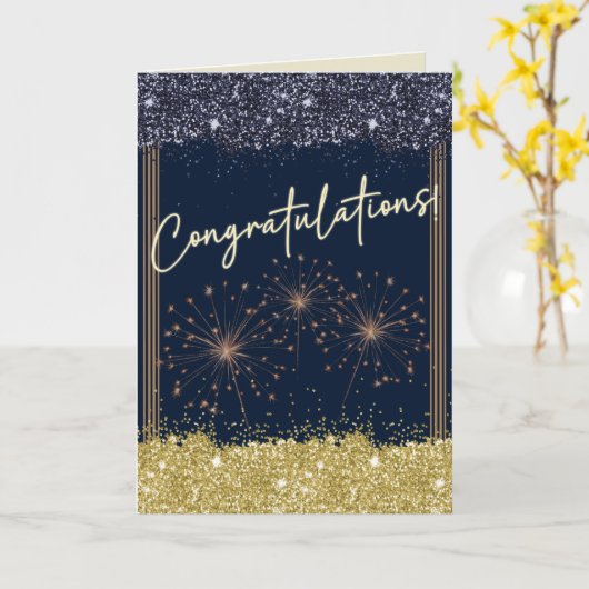 卒業おめでとうございます海軍と黄色の輝き カード (黄色い花)