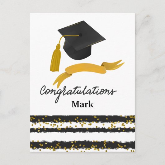卒業おめでとうございます紙吹雪ブラック金ゴールド  ポストカード (正面)