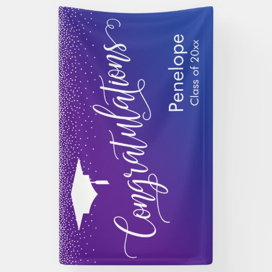 卒業おめでとうございます紫と青グラデーション 横断幕 (縦)