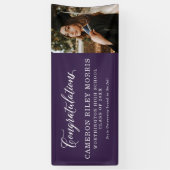 卒業おめでとうございます紫の卒業写真 横断幕 (縦)