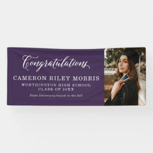 卒業おめでとうございます紫の卒業写真 横断幕