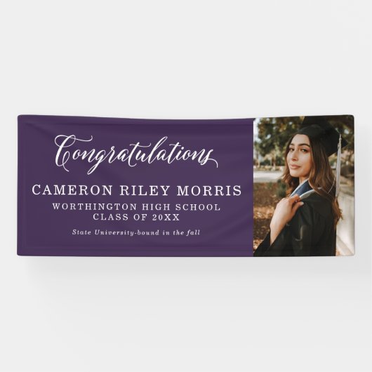 卒業おめでとうございます紫の卒業写真 横断幕 (横)