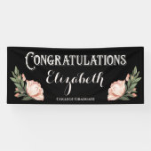 卒業おめでとうございます花ブラックピンク 横断幕 (横)