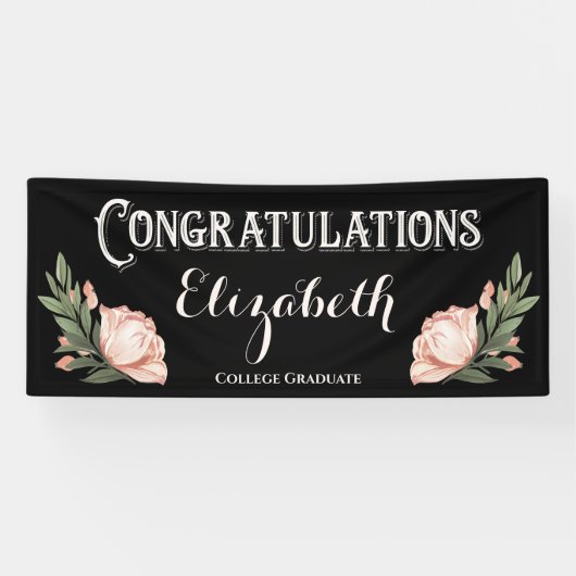 卒業おめでとうございます花ブラックピンク 横断幕 (横)