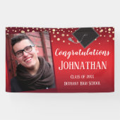 卒業おめでとうございます赤と紙吹雪写真 横断幕 (横)