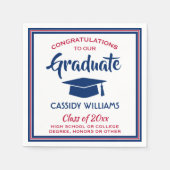 卒業おめでとうございます赤と青モダン白 スタンダードカクテルナプキン (正面)